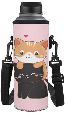 Yexignaon Kawaii Cat Water Bottle Sleeve for Girls Non Slip Water Bottle Pouch for Rucksack Pink Drink Bottles Carrier Bag for Outdoor Hiking Travel Drink Carrying