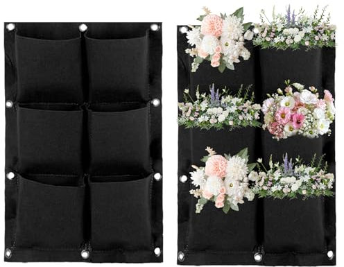LUMOOM 2 Stück Hängend Pflanzbeutel, Pflanztaschen Wand, Vertikale Wand Pflanzer Pflanztaschen Filz, Pflanzenwand Outdoor, für Gärten, Balkone, Höfe, Home Dekoration(6 Taschen)