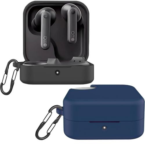 [2-Pack] easyBee Hülle Kompatibel mit CMF Nothing Buds Pro 2 Kabellose Ohrhörer, 2 Karabiner Anti-Verlust-Gurte, Flüssiges Silikon Case Stoßfest Schutzhülle Bluetooth Kopfhörer Tasche - Schwarz Blau