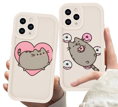Stradvnaly 2 Stück Handyhülle für iPhone 14 iPhone 13 6,1, Süß Cartoon Katze Cat Cute Muster Frauen Mädchen Handyhülle Silikon TPU Stoßfest Schutzhülle Kratzfest Bumper Cover, Weiß