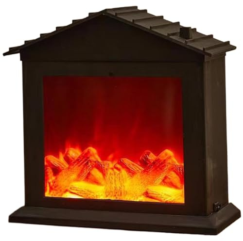 Fake Fireplace, Realistic Flameless LED Small Electric Fireplace, Battery Operated/USB Mini, House Shape Decorative for Christmas Living Room, Decor