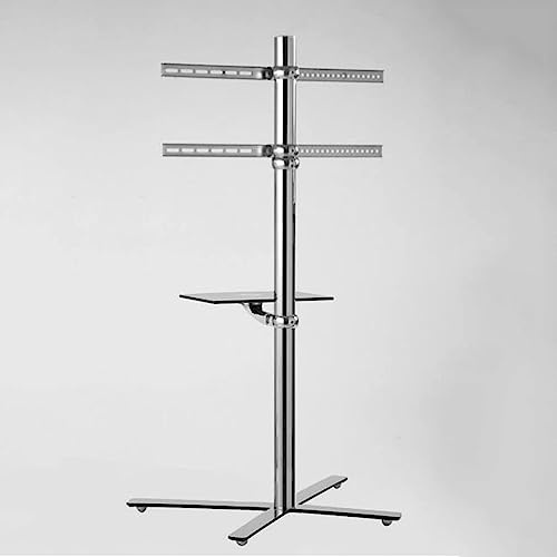 Universal TV Stand with Tempered Glass Tray Portable Mobile TV Cart for 32 60 Inch TV Stainless Steel Frame Ideal for Corner and Bedroom Adjustable Height and Swivel Feature