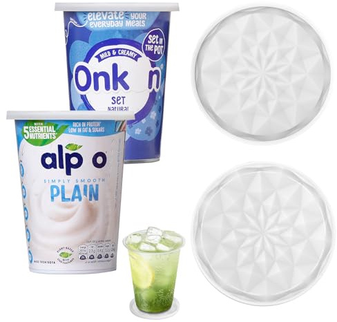 Joghurt Deckel 500g, Wiederverwendbare Silikondeckel Joghurtbecher, Großer Silikon Deckel, Wendbar Zur Verwendung Als Untersetzer, Geeignet Für Becherdeckel, Untersetzer (2, Transparentes Weiß)