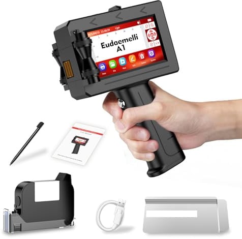 A1 Stampante Palmare Portatile,Stampante a Getto D'inchiostro con Touch Screen da 4,3 Pollici per Logo/Immagine/Data di Produzione/Numeri/Lotto/Codice QR/Codice a Barre(Altezza di stampa 2-12,7 mm)