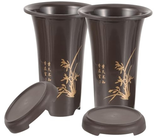 SEWACC Juego de 2 Macetas Grandes para Orquídeas de Cerámica Bandeja Color Barro Morado Macetas Decorativas para Plantas de Interior y Jardín Buena Transpirabilidad y Drenaje