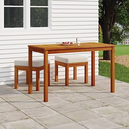 Holamys 3-TLG. Garten-Essgruppe mit Kissen, Massivholz Akazie geölt, 110x55x67 cm Tisch, Robuste Outdoor Möbel für Terrasse & Balkon, Creme Kissen