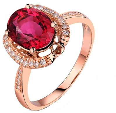 Anello in oro rosa 750 da donna, con tormalina, ovale, oro rosa 18 carati, oro rosa, 14 (17,2), Oro rosa 18 carati (750), Tormalina Diamante