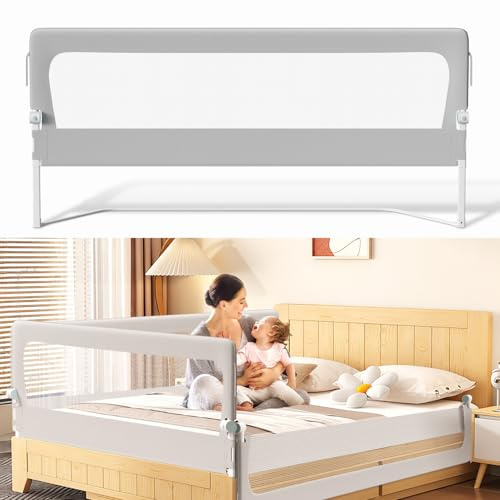 Vkechh Bettgitter Rausfallschutz Bett, Rausfallschutz Boxspringbett 200cmx2+180cmx1, höhenverstellbar 72-86 cm, zusammenklappbar um 180 Grad, luftiges Netz, einfache Montage, Grau