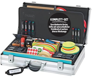 Neuland ModCase Moderationskoffer mit Inhalt I Präsentationskoffer mit 500 Moderationskarten, 25 Flipchart Markern & mehr I Aluminium Koffer inkl. Flipchart Zubehör Set für Workshops & Trainings