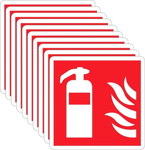 ACHANFLY 10 Stück Feuerlöscher-Schild 10x10cm -Selbstklebend aus PVC, Feuerlöscher Aufkleber Für Haus, Büro, Baustelle, Auto, Innen & Außen
