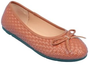 Chums Ladies Dr Lightfoot Wide Fit Basket Weave Ballerina Pumps (EE Fit) Slip On Comfort Shoe with Bow Detail & Padded Insole Tan 8