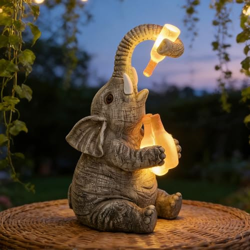 Figurines d'éléphant avec lampes solaires pour extérieur, décoration de jardin, lanterne solaire éléphant, figurine décorative résistante aux intempéries avec lampes solaires, figurines de jardin