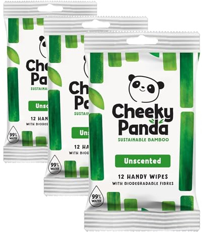 The Cheeky Panda Bamboo Hand Wipes | 12 Travel Wipes | 100% Plastic Free and Biodegradable Wet Wipes (Pack of 3)