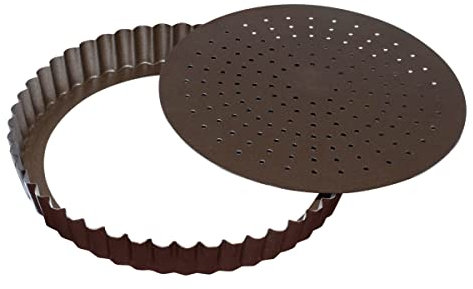 Gobel - Tourtière Ronde Cannelée Perforée - Ø 30 cm - Acier - Revêtement Antiadhérent Bicouche Garanti sans PFAS - Qualité Professionnelle – Fabriqué en France, Marron