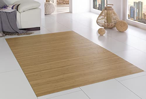 DE-COmmerce Bambusteppich Massive Gold, 120x180 cm, 17mm gehärtete Stege, massiver Teppich ohne Bordüre, Bambusmatte