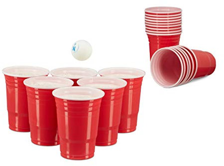 100 Vasos Beer Pong, Reutilizables. para Fiestas, Plástico, 473 ml, para Bebidas o Cerveza, Rojo