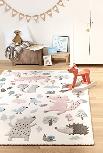 Sigikid I Moderner Kurzflor Kinderteppich, Kinderzimmer für Mädchen & Jungen I Forest I SK-21965-063 I Weiß Rose blau Grau Taupe I (133 x 200 cm)