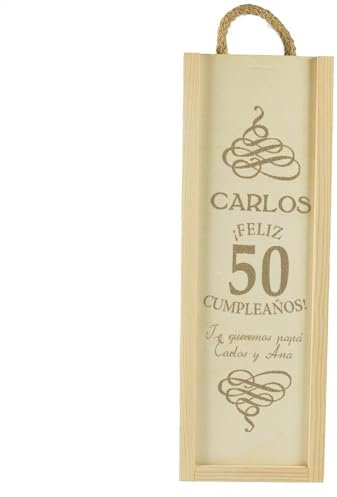 Calledelregalo Regalo para cumpleaños personalizado: caja para botella de vino especial cumpleaños con su nombre, edad y la dedicatoria que tú elijas. (No incluye botella de vino)
