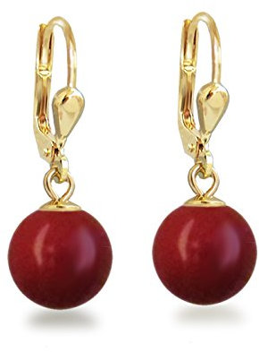 Schöner-SD - vergoldete Ohrhänger Perlen Ohrringe hängend koralle-rot