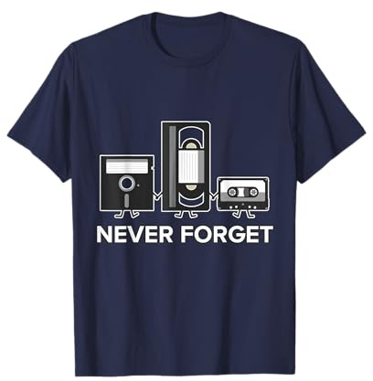 Never Forget T Shirt Funny Floppy Disk VHS TAPE 90S 80s Tee T-Shirt