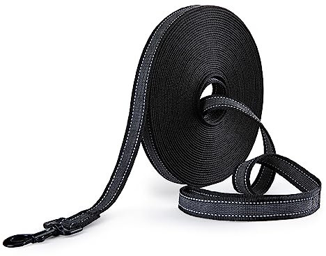 Toozey Schleppleine für Kleine bis Große Hunde mit Rutschfesten Gummis und Reflektierenden Streifen, 5m 10m 15m 20m Weiche und Starke Nylon Lange Hundeleine und Übungsleine für Training, 15m x 2,5cm