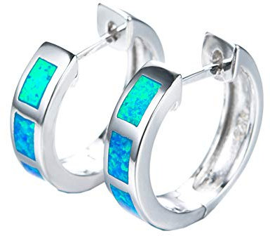 Tanduaji Damen Creolen 925 Silber Opal Ohrringe,Damen Runde Blauer Ohrringe für Sie