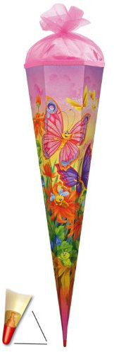 Schultüte - Schmetterling 22 cm - mit Tüllabschluß - Zuckertüte Roth Schmetterlinge Blumen Blüten Blume Bienen pink