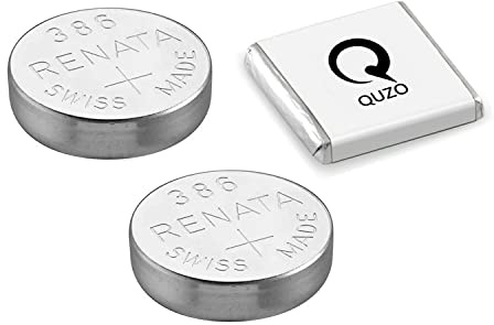 Bundle of 2 x Renata 386 Watch Battery 1.55v SR43W + Quzo Belgian Chocolate - Official Renata Watch Batteries