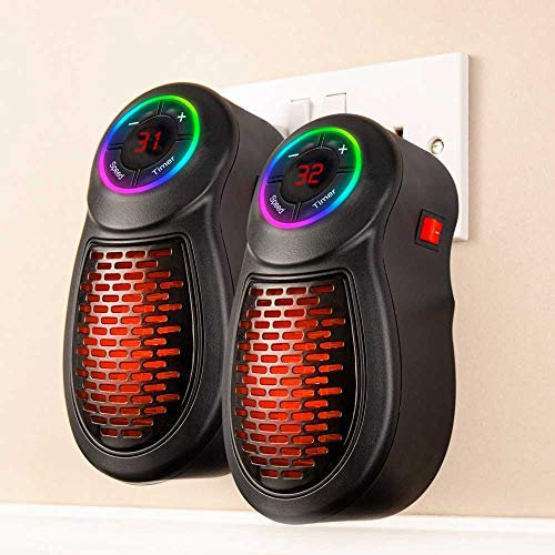 Portable Mini Electric Fan Heater | Small Plug In Heater For Home, Office Space Or Travelling | Low Energy, Efficient, Costs Pennies To Run, Heats Room fast (2 Pack) | Includes Remote Control | Black