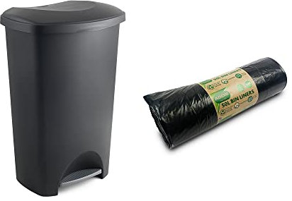 Addis Everyday Family Pedal Bin, 50 Litre, Black + 20x Liners