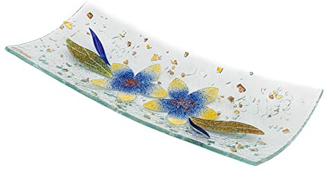 SOSPIRI VENEZIA Bandeja de Tocador de Vidrio de Murano con Decoración Floral, Centro de Mesa, Decoración para el Hogar, Idea de Regalo, Hecha a Mano en Italia (30x13 cm, Rectangular)