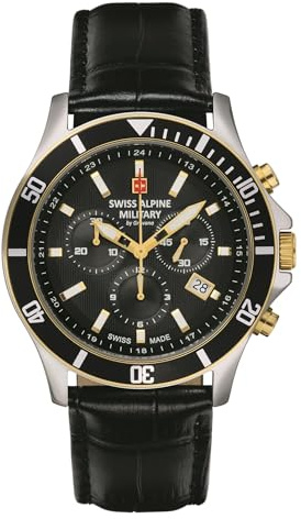 Swiss Alpine Military Herren Uhr Chronograph Analog Quarz 7022.9 Leder