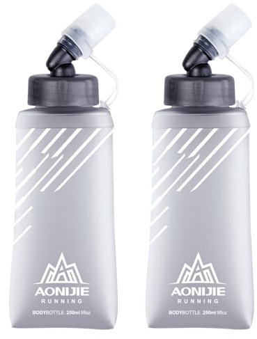 TRIWONDER Flasque Running 250ml 420ml 500ml Bouteille d'eau Souple Gourde Sport Souple Pliable Poche Hydratation pour Marathon (Gris - 250ml - 2 Pièces)