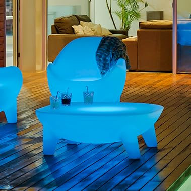 MARTINICA-Table basse lumineuse LED d'extérieur RGB solaire rechargeable H35cm L100cm Blanc New Garden