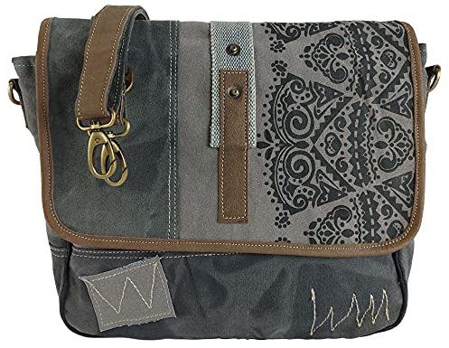 Sunsa Damen Umhängetasche/Messenger Tasche aus grauem Canvas. Große Crossbody Bag Geschenkideen für Frauen/Mädchen, nachhaltige Produkte 52508