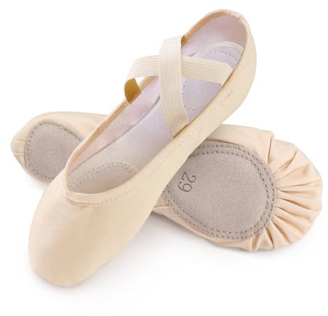 boruizhen Zapatillas de Ballet Niña Suela Partida de Cuero Zapatillas Ballet Mujer Lona Punteras Gimnasia Ritmica Niña Beige 33 EU