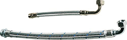 FORAS Metallschlauch, made in Italy, DN18 PN10 600 mm 1 (25 mm) mit 90 Grad Bogen, 110 Grad Celsius, Panzerschlauch, Druckschlauch