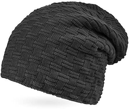 Neverless® Damen Strickmütze Strick-Beanie gefüttert Fleece Teddyfell Winter-Mütze anthrazit Unisize