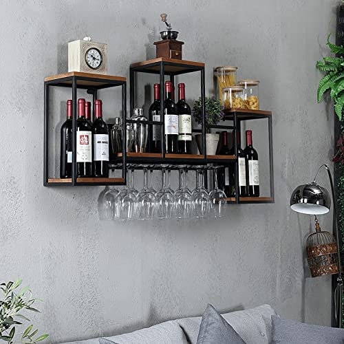 Futchoy Portabottiglie da parete in metallo retrò con supporto per bicchieri da vino, portabottiglie da vino, porta bottiglie di champagne per cucina, casa