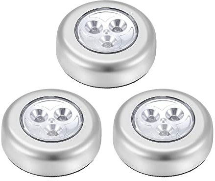 4 Pack LED Battery-Powered Wireless Night Light Tap Touch Lamp, Self Adhesive Push Button for Closets, Cabinets, Counters, or Utility Rooms, Cordless Puck Shape, Batteries Not Included (4 Pack)