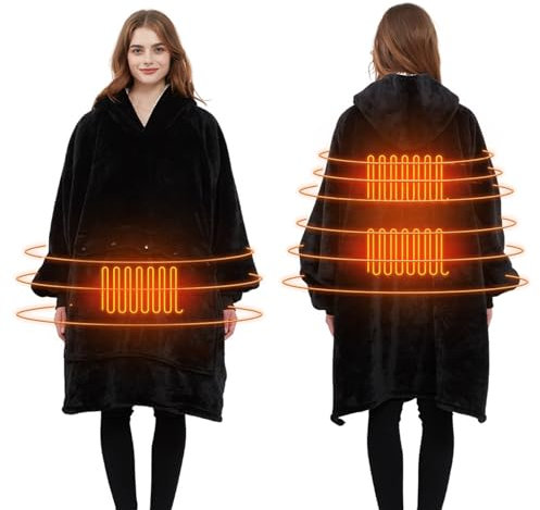 AURORRAN Heated Oversized Hoodie Blanket Large Flannel Sherpa Wearable Blanket Hoodie Sweatshirt Soft Cozy Warm Safety Low Voltage (NO.1)