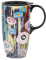 DUSVALLY Ceramic Mug Large Coffee Mug Tall Cups Porcelain Latte Coffee Cup with Lid 17oz,Colorful Doodle