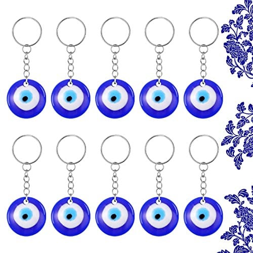 TIESOME Evil Eye Keychain Charms Pendant, 10Pcs Crafting Evil Eye Charm Gemstone Keychain with Keyring Jewelry Accessories Amulet for Good Luck