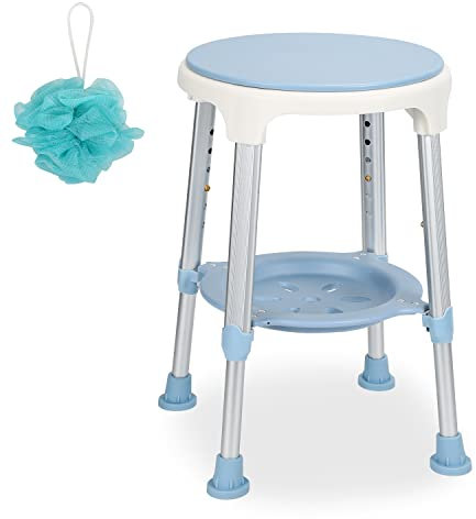 Cecaylie Duschhocker, 360°Drehbarer Duschstuhl mit Paletten und Badekugel, höhenverstellbar 42-54 cm Rutschfester Badezimmerhocker,Duschhilfe, Duschsitz für Senioren & Schwangere