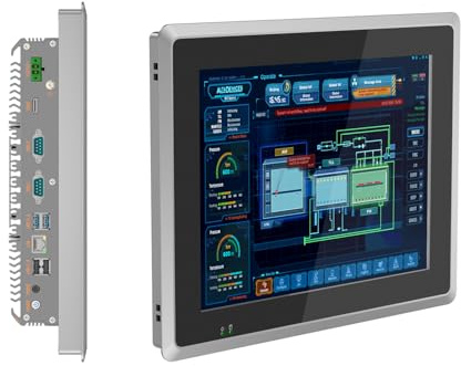SunKol Panel PC industriale fanless da 12,1 pollici, Panel PC industriale integrato tutto in uno con touch screen capacitivo, 2xUSB2.0,2xUSB3.0,HDMI,2xRS232,LAN (J6412, 16GB RAM 256GB SSD)