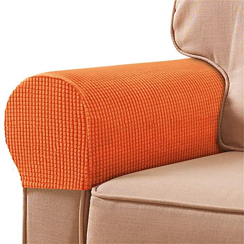 Treer 2 Stück Elastische Armlehnenbezüge Couch Armlehnenschoner, Stretch Abnehmbar Sesselbezug Sesselschoner Armkappen für Stühle Sofas Sessel Möbelschutz (Orange)