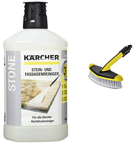 Kärcher Stein- und Fassadenreiniger 3-in-1 (1 l) & WB 60 weiche Waschbürste zur Reinigung großer Flächen (passend für Kärcher Hochdruckreiniger K 2 bis K 7)