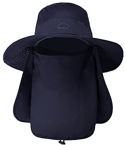 TAGVO Sonnenhut mit Abnehmbarer Halsklappe, UPF 50+ Schutzhüte Wanderhut für Außenbereich, Camping, Wandern, Gehen, Reisen, Faltbare Fischerhut Angelmütze - Verstellbarer Kinnriemen