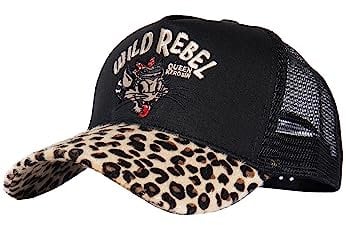 Queen Kerosin Damen Trucker Cap Leopardenmuster Caps Bikercap Leopardenfell Frontstickerei Truckerkappe Meshcap 7 Lochverschluss Wild Rebel