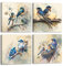 Piy Painting 4X Schöne Vögel Kunstdrücke auf Leinwand Vögel symbolisieren Freiheit Bilder Set, Tier Bilder Modern Wandbilder für Wohnzimmer Schlafzimmer 30x30cm mit Innenrahmen